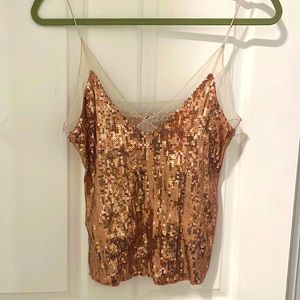 Copper sequin free people top, no sequins missing, only work twice, size XS